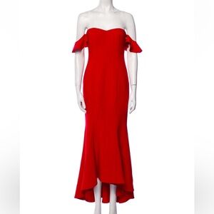 Likely Red High Low Off-Shoulder Dress